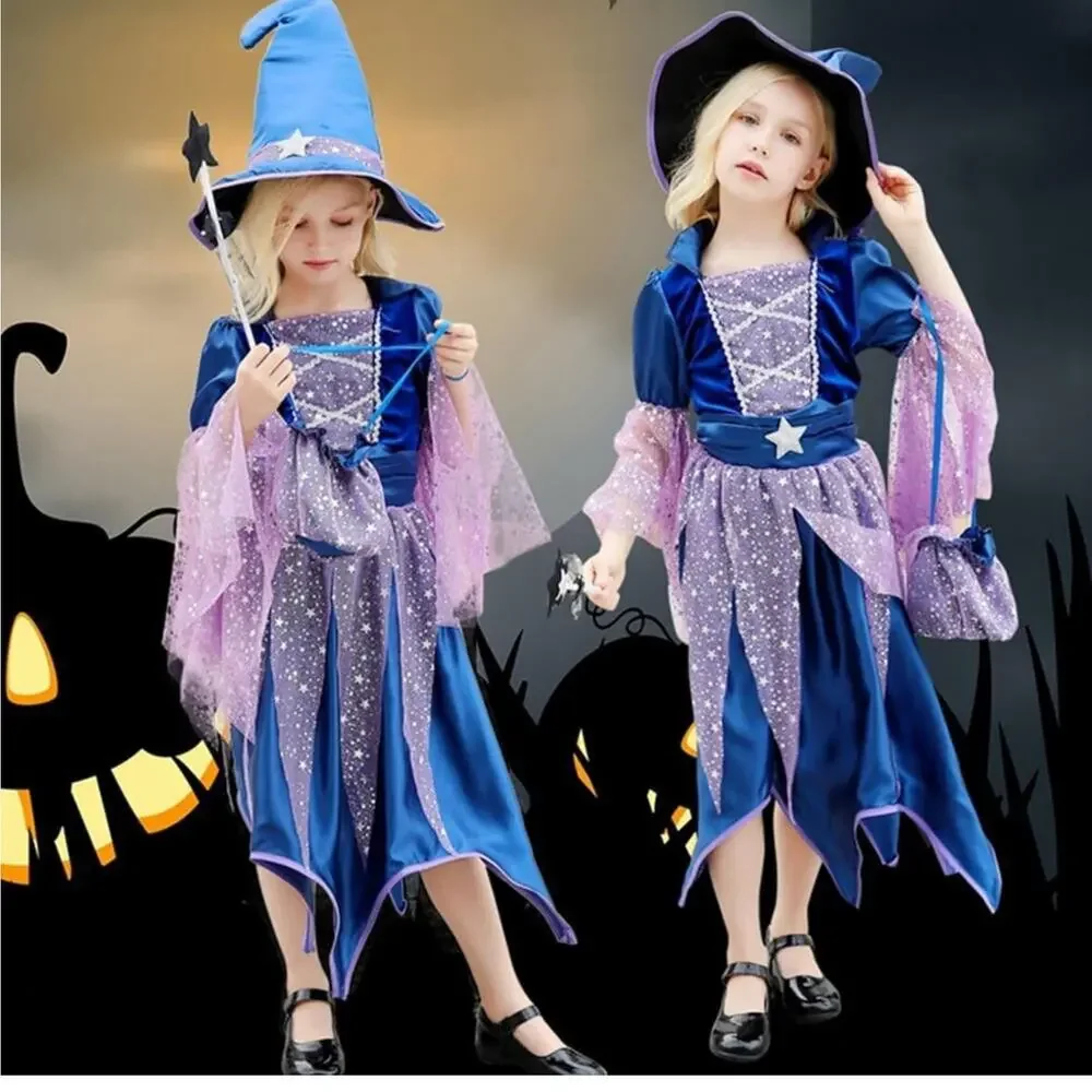 Girl Party Dress Witch Star Large Costume Festival For Girls With Hat‎ Sz L